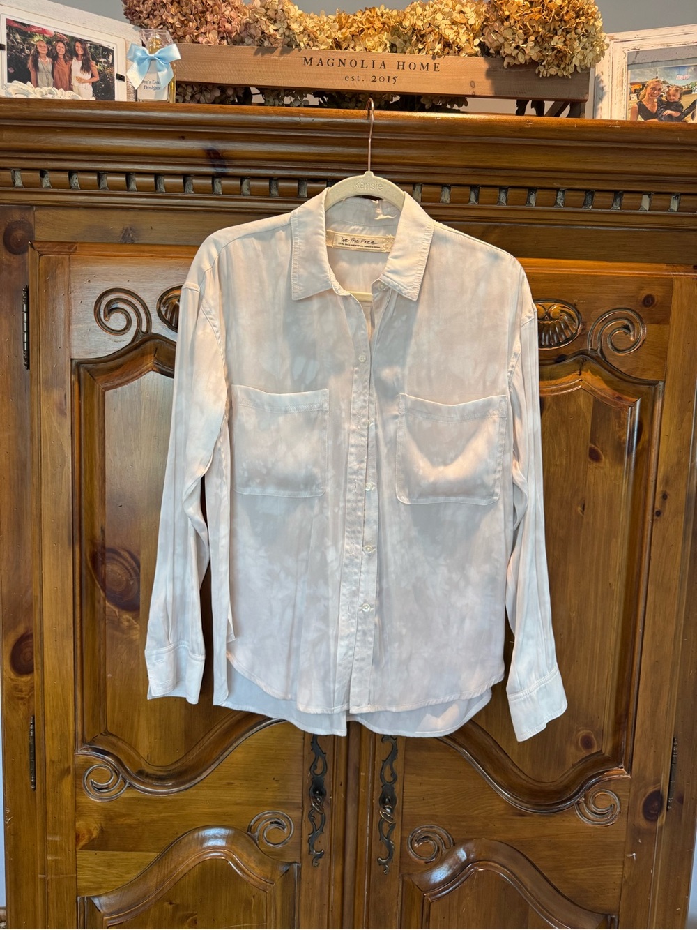 We The Free Pale Pink Button-Up Utility Blouse